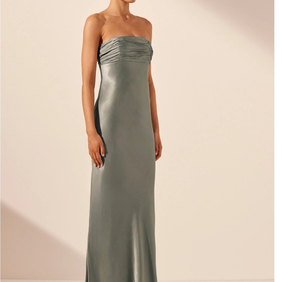 La Lune Strapless Ruched Bodice Maxi Dress - Sage - 4 - Picture 3 of 4
